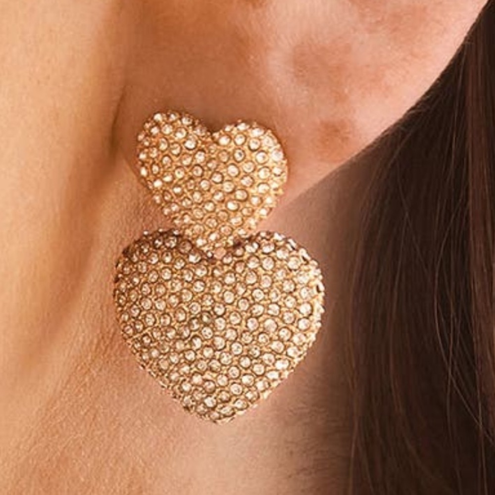 Baublebar Harley Pave Heart Drop Earrings / Heart Earrings / Double Hearts - Picture 2 of 6